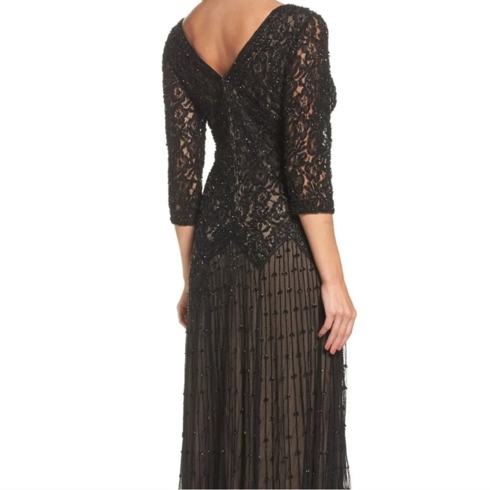 Pisarro Nights Floral Beaded Mesh Drop Waist Midi Dress size 12